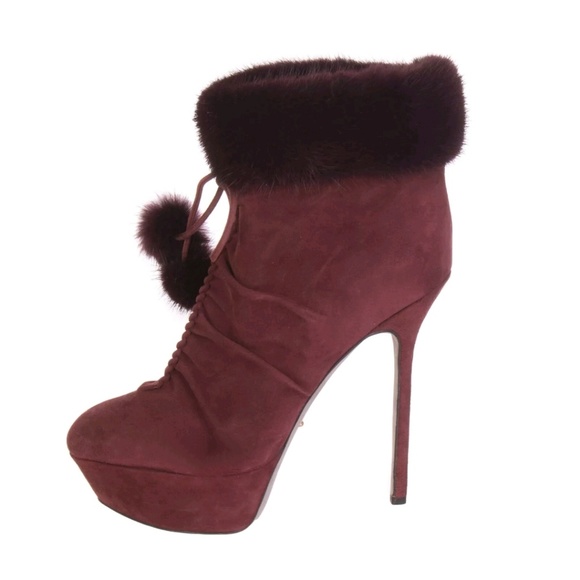 NEW Sergio Rossi Mink/ Suede Burgundy Red Boots - Picture 2 of 8